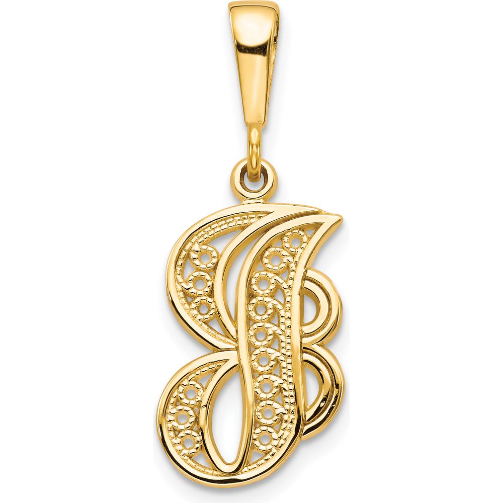 14K Yellow Gold Polished Script Filigree Letter J Initial Pendant by Oro Pregiato