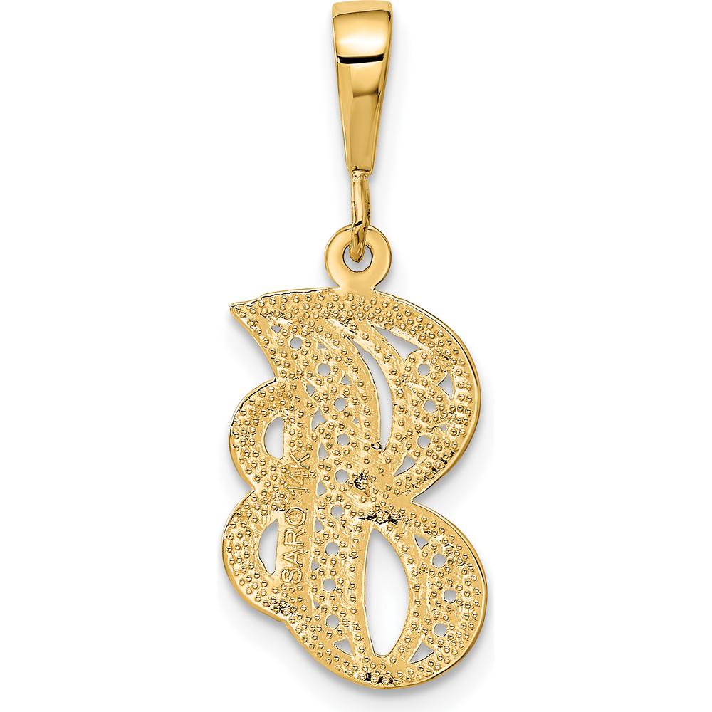 14K Yellow Gold Polished Script Filigree Letter J Initial Pendant by Oro Pregiato