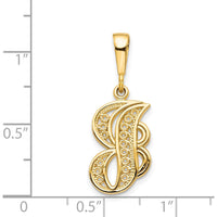 14K Yellow Gold Polished Script Filigree Letter J Initial Pendant by Oro Pregiato