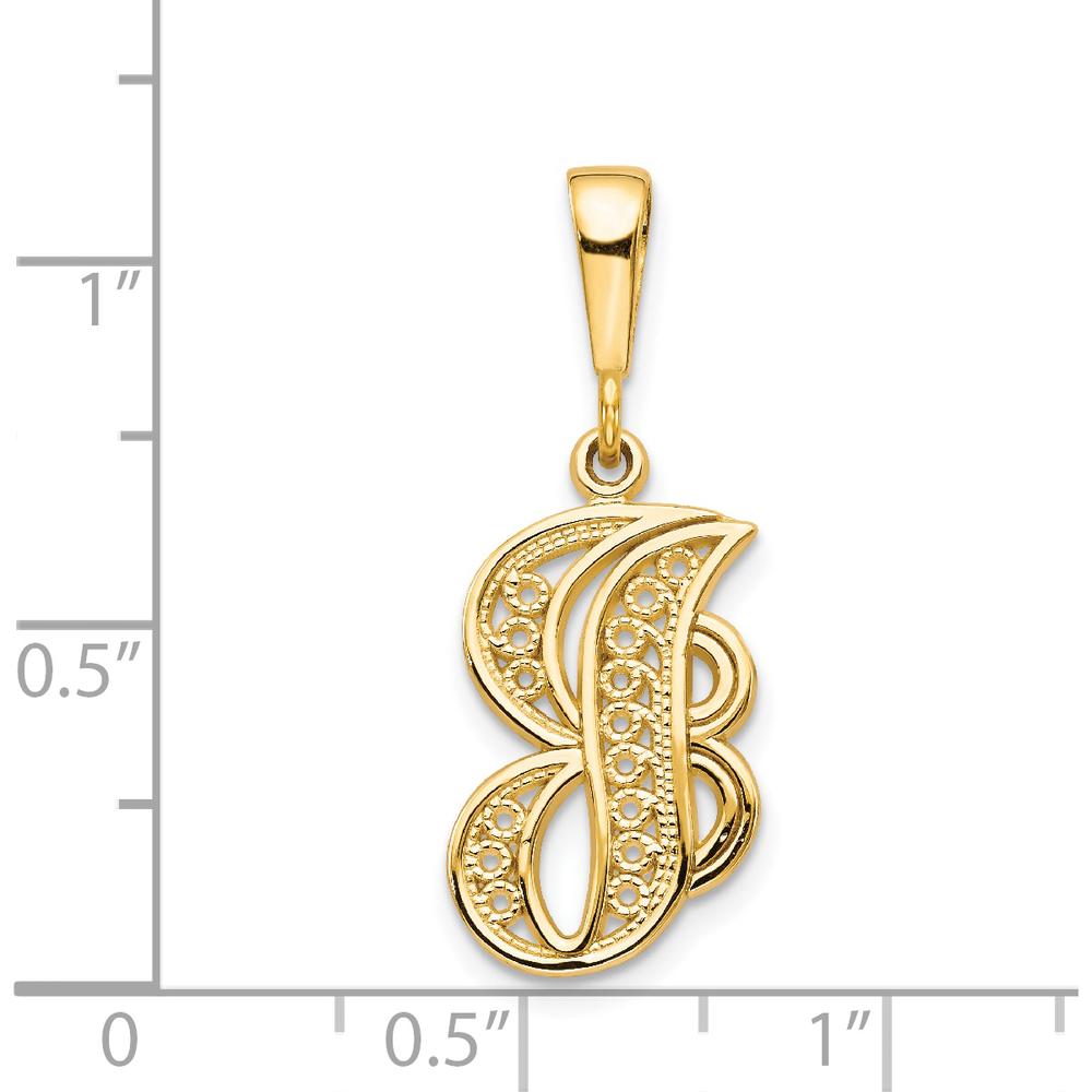 14K Yellow Gold Polished Script Filigree Letter J Initial Pendant by Oro Pregiato