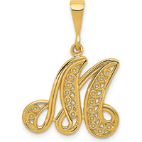 14K Yellow Gold Polished Script Filigree Letter "M" Initial Pendant by Oro Pregiato