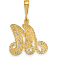14K Yellow Gold Polished Script Filigree Letter "M" Initial Pendant by Oro Pregiato