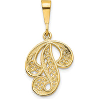 14K Yellow Gold Polished Script Filigree Letter P Initial Pendant by Oro Pregiato