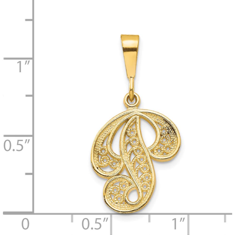 14K Yellow Gold Polished Script Filigree Letter P Initial Pendant by Oro Pregiato