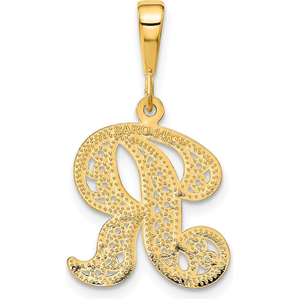 14K Yellow Gold Polished Script Filigree Letter R Initial Pendant by Oro Pregiato
