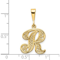 14K Yellow Gold Polished Script Filigree Letter R Initial Pendant by Oro Pregiato