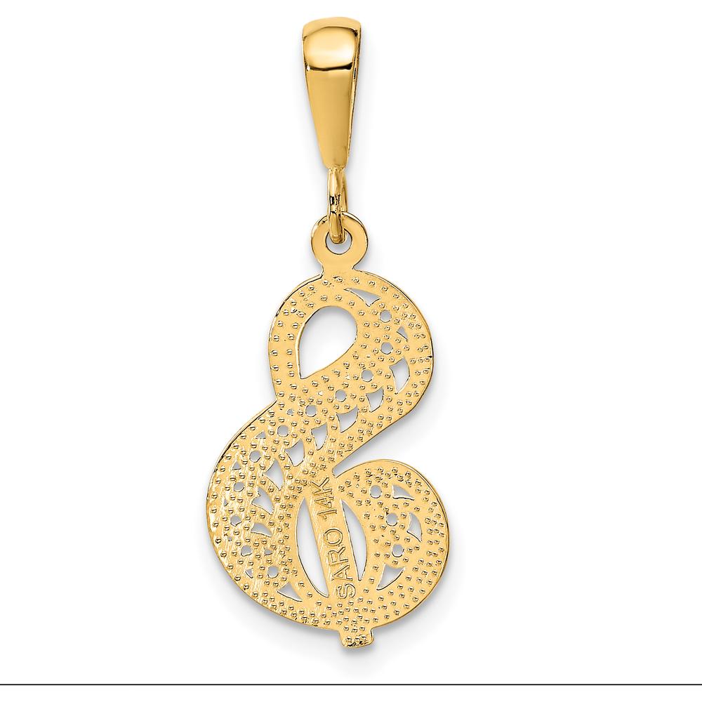 14K Yellow Gold Polished Script Filigree Letter S Initial Pendant - Large Size by Oro Pregiato
