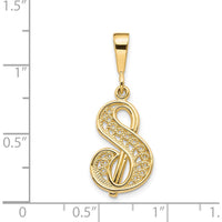 14K Yellow Gold Polished Script Filigree Letter S Initial Pendant - Large Size by Oro Pregiato