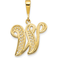 14K Yellow Gold Polished Script Filigree Letter W Initial Pendant by Oro Pregiato