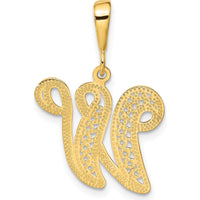 14K Yellow Gold Polished Script Filigree Letter W Initial Pendant by Oro Pregiato