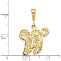 14K Yellow Gold Polished Script Filigree Letter W Initial Pendant by Oro Pregiato