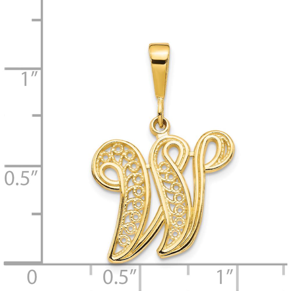14K Yellow Gold Polished Script Filigree Letter W Initial Pendant by Oro Pregiato