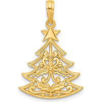 14K Yellow Gold Polished Scrolled Christmas Tree Pendant - 27mm Length by Oro Pregiato