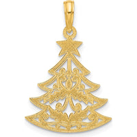 14K Yellow Gold Polished Scrolled Christmas Tree Pendant - 27mm Length by Oro Pregiato