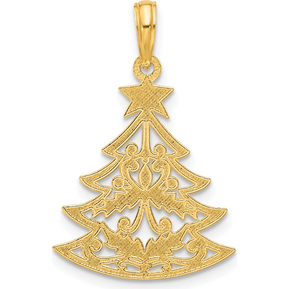 14K Yellow Gold Polished Scrolled Christmas Tree Pendant - 27mm Length by Oro Pregiato