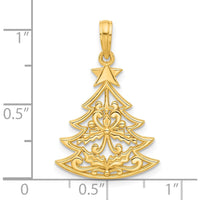 14K Yellow Gold Polished Scrolled Christmas Tree Pendant - 27mm Length by Oro Pregiato
