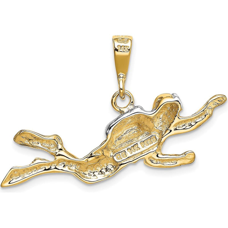 14K Yellow Gold Polished Scuba Diver Pendant with Rhodium Accents - Themed Adventure Charm by Oro Pregiato