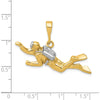 14K Yellow Gold Polished Scuba Diver Pendant with Rhodium Accents - Themed Adventure Charm by Oro Pregiato