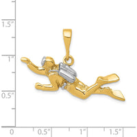 14K Yellow Gold Polished Scuba Diver Pendant with Rhodium Accents - Themed Adventure Charm by Oro Pregiato