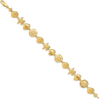 14K Yellow Gold Polished Sea Life 7.25" Bracelet with Starfish and Seashell Motifs - Solid Gold Statement Jewelry by Oro Pregiato