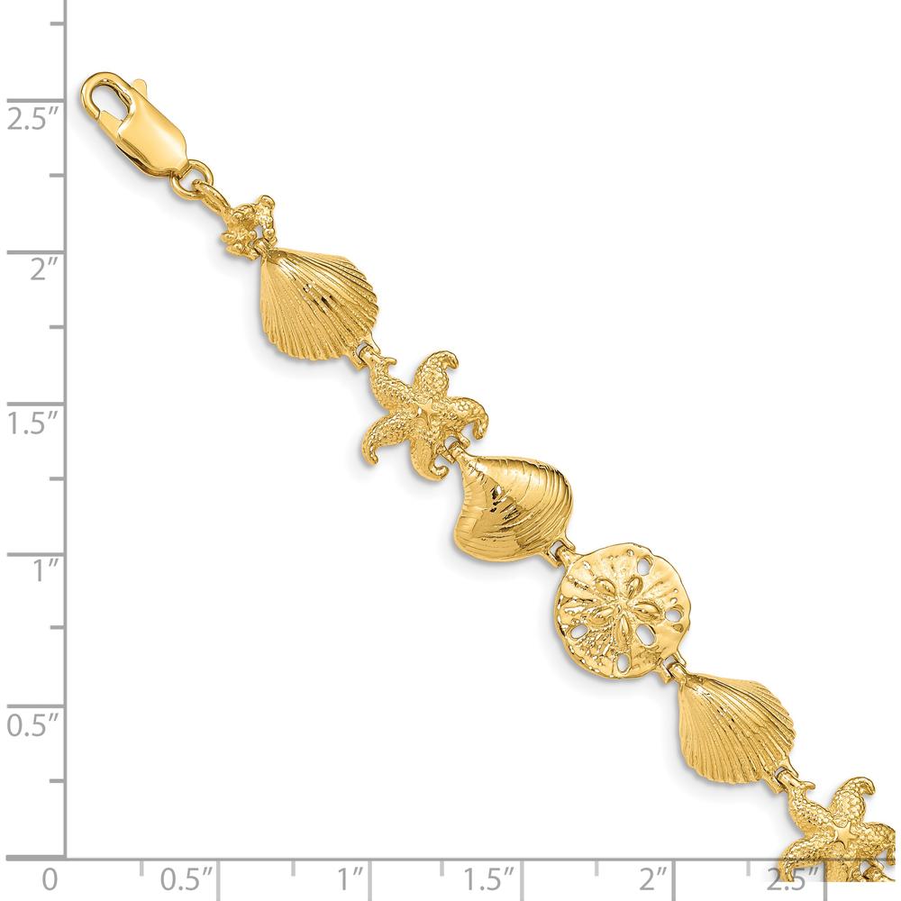 14K Yellow Gold Polished Sea Life 7.25" Bracelet with Starfish and Seashell Motifs - Solid Gold Statement Jewelry by Oro Pregiato