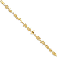 14K Yellow Gold Polished Sea Life Bracelet with Dolphin, Seahorse, and Shell Motifs - 7 Inches by Oro Pregiato