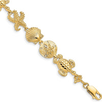 14K Yellow Gold Polished Sea Life Theme 7.25" Bracelet with Starfish and Sea Turtle Design by Oro Pregiato