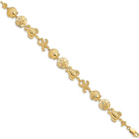 14K Yellow Gold Polished Sea Life Theme 7.25" Bracelet with Starfish and Sea Turtle Design by Oro Pregiato