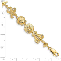 14K Yellow Gold Polished Sea Life Theme 7.25" Bracelet with Starfish and Sea Turtle Design by Oro Pregiato