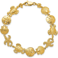 14K Yellow Gold Polished Sea Life Theme 7.25" Bracelet with Starfish and Sea Turtle Design by Oro Pregiato