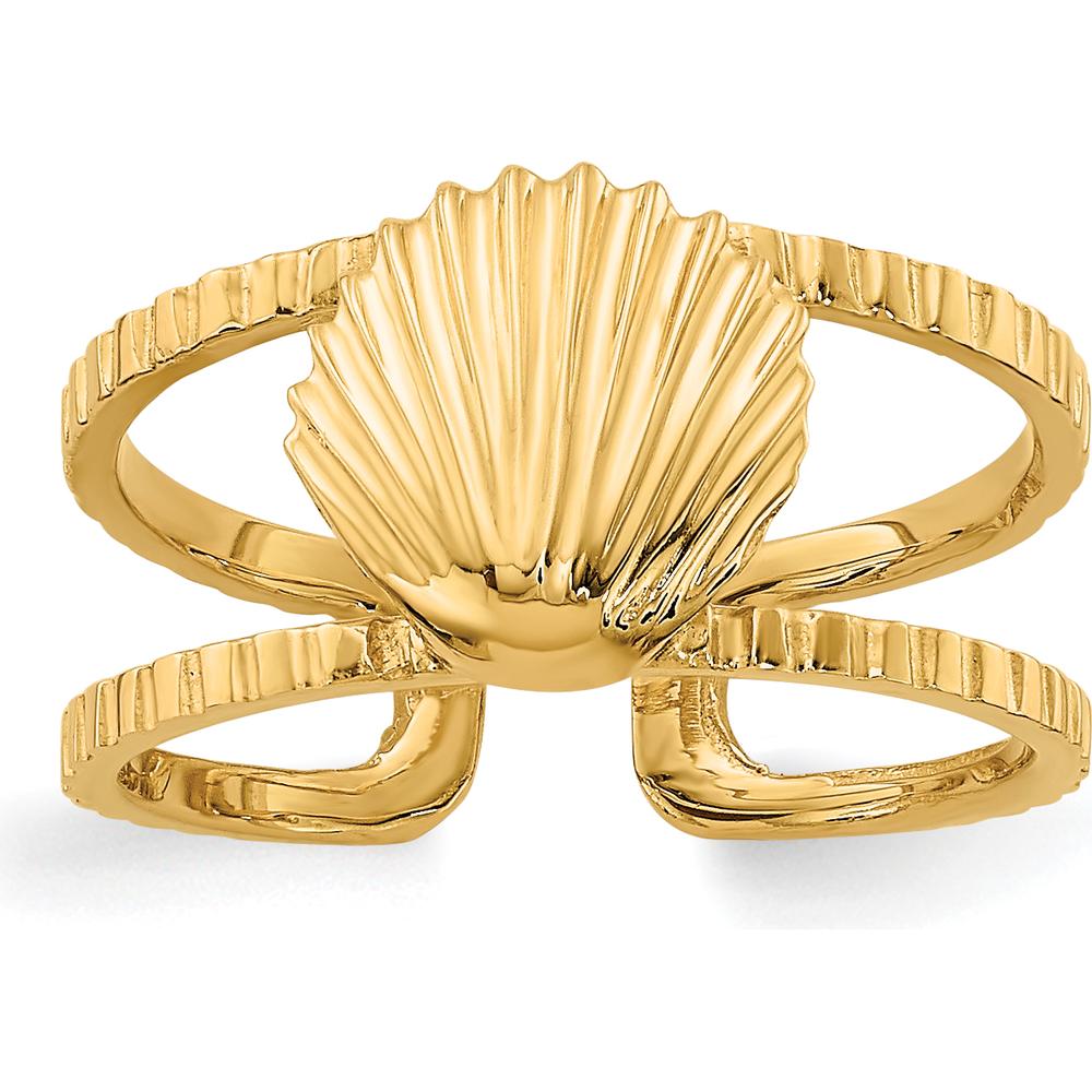 14K Yellow Gold Polished Sea Shell Toe Ring with Grooved Texture by 0