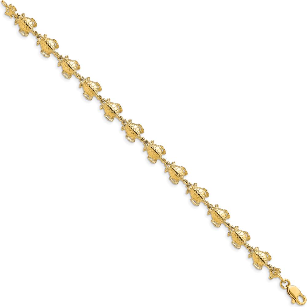 14K Yellow Gold Polished Sea Turtle Bracelet with 12 Charms - 7.25 inches by Oro Pregiato