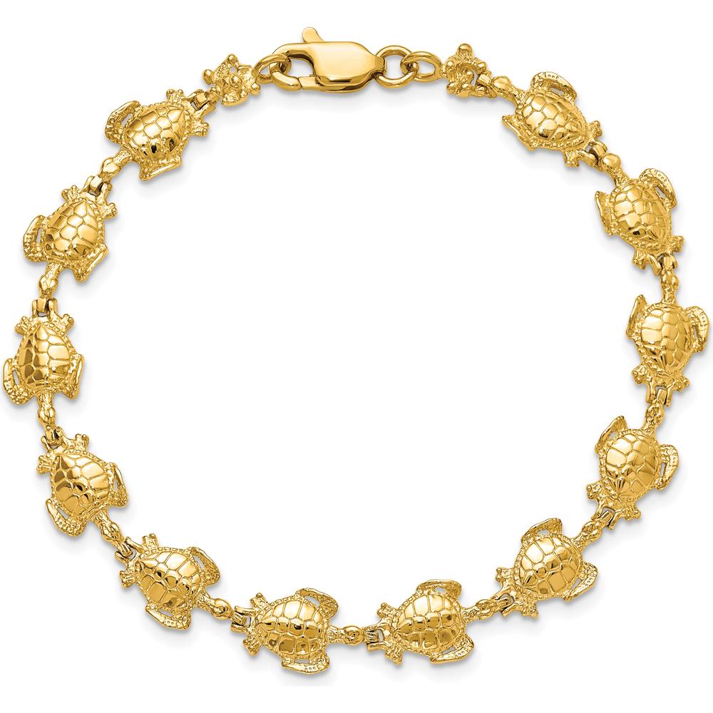 14K Yellow Gold Polished Sea Turtle Bracelet with 12 Charms - 7.25 inches by Oro Pregiato