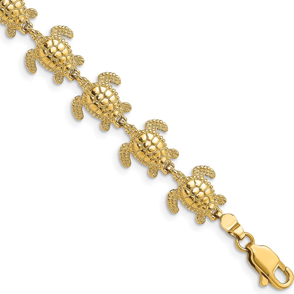 14K Yellow Gold Polished Sea Turtle Charm Bracelet - 7.25" Length by Oro Pregiato
