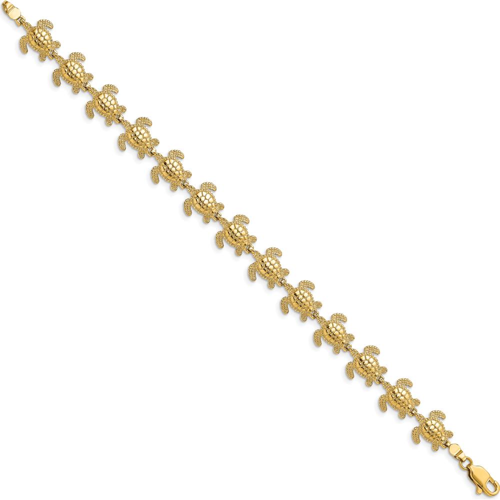 14K Yellow Gold Polished Sea Turtle Charm Bracelet - 7.25" Length by Oro Pregiato