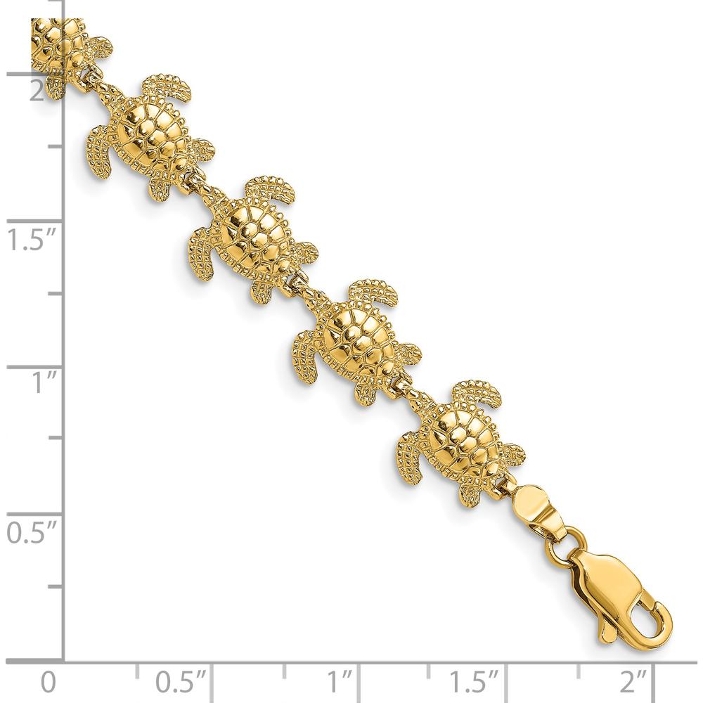 14K Yellow Gold Polished Sea Turtle Charm Bracelet - 7.25" Length by Oro Pregiato
