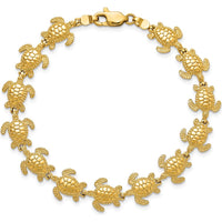 14K Yellow Gold Polished Sea Turtle Charm Bracelet - 7.25" Length by Oro Pregiato