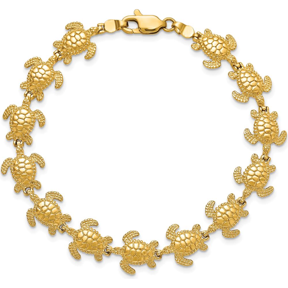 14K Yellow Gold Polished Sea Turtle Charm Bracelet - 7.25" Length by Oro Pregiato