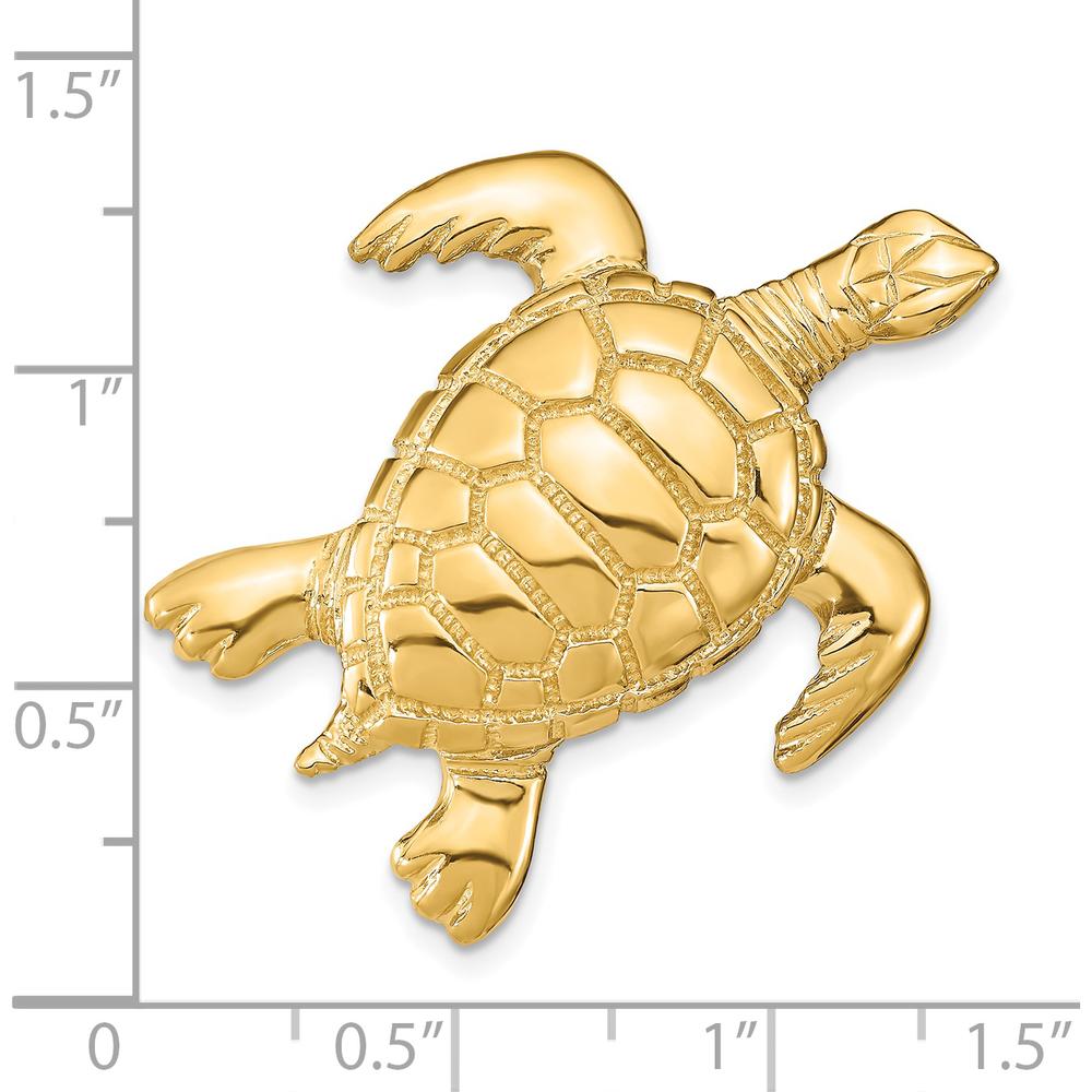 14K Yellow Gold Polished Sea Turtle Omega Slide Pendant - 31mm by 0