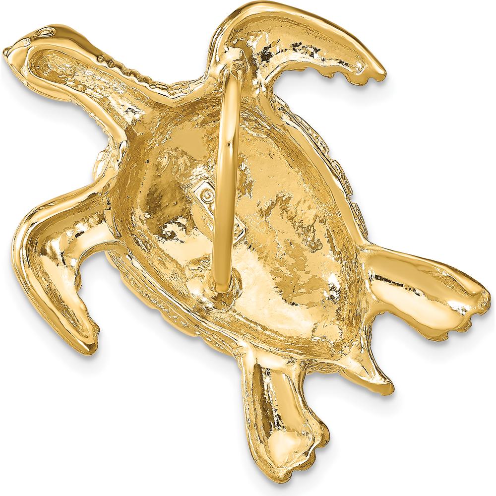14K Yellow Gold Polished Sea Turtle Omega Slide Pendant - 31mm by 0