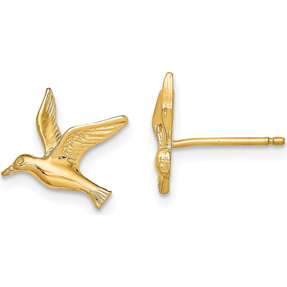 14K Yellow Gold Polished Seagull Post Earrings - 10.3mm Length, 11mm Width by Zolivia Fine Jewelry