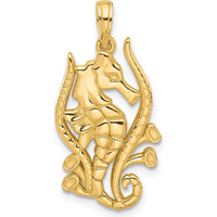 14K Yellow Gold Polished Seahorse Charm Pendant - Ocean Inspired Design by Oro Pregiato