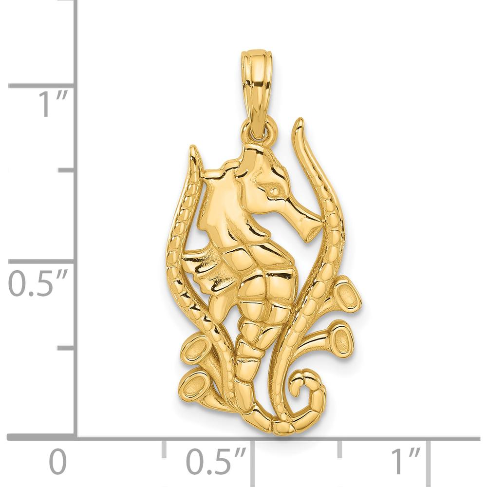 14K Yellow Gold Polished Seahorse Charm Pendant - Ocean Inspired Design by Oro Pregiato
