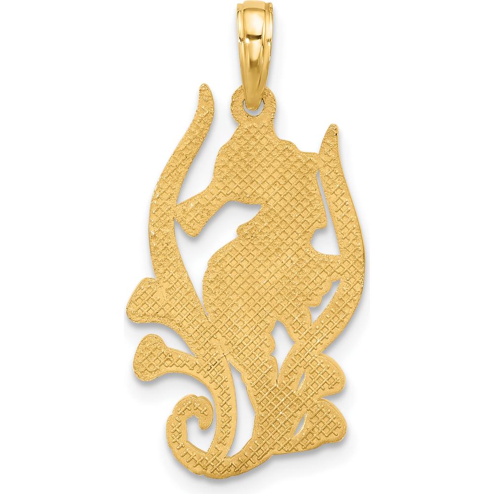 14K Yellow Gold Polished Seahorse Charm Pendant - Ocean Inspired Design by Oro Pregiato