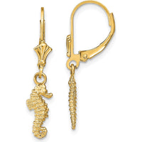 14K Yellow Gold Polished Seahorse Leverback Drop Earrings by 0
