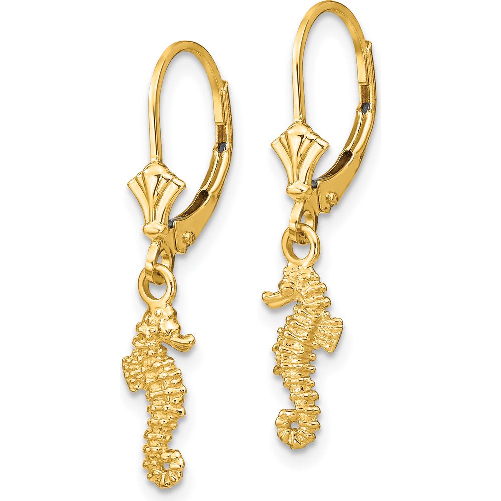14K Yellow Gold Polished Seahorse Leverback Drop Earrings by 0