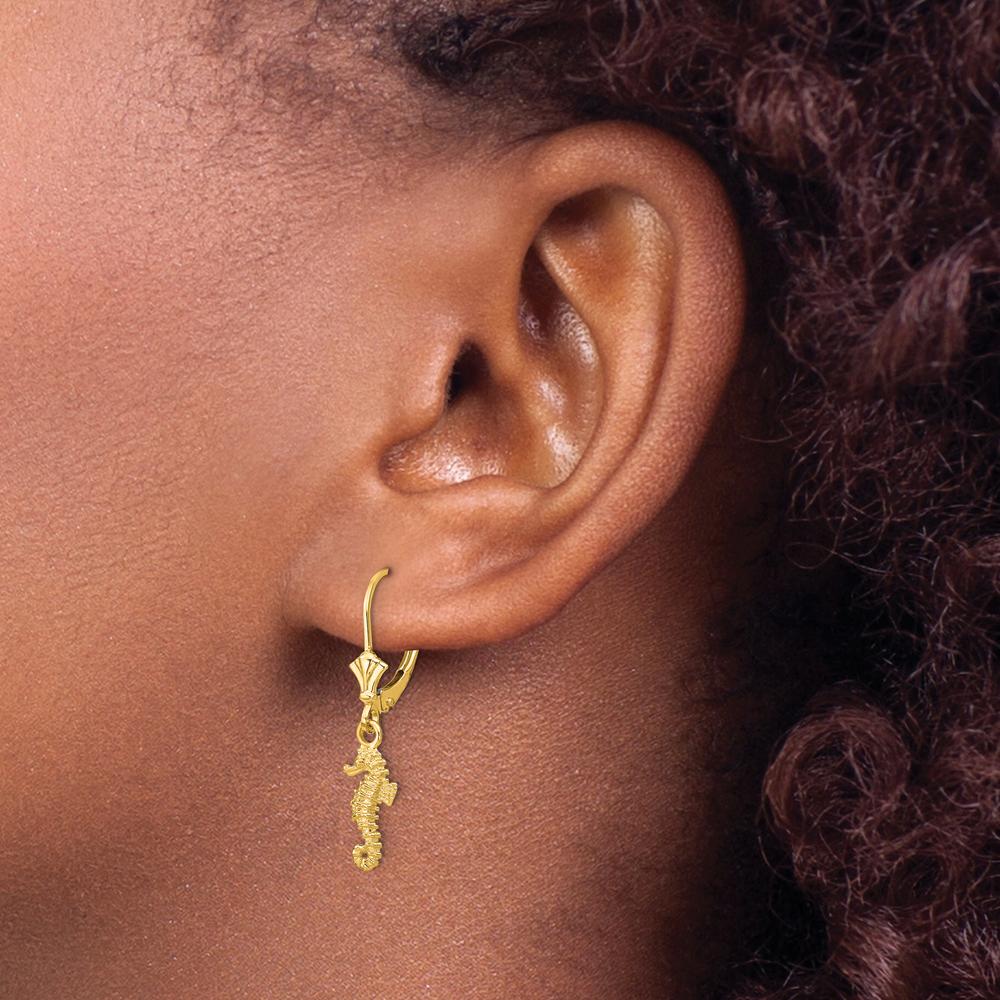 14K Yellow Gold Polished Seahorse Leverback Drop Earrings by 0