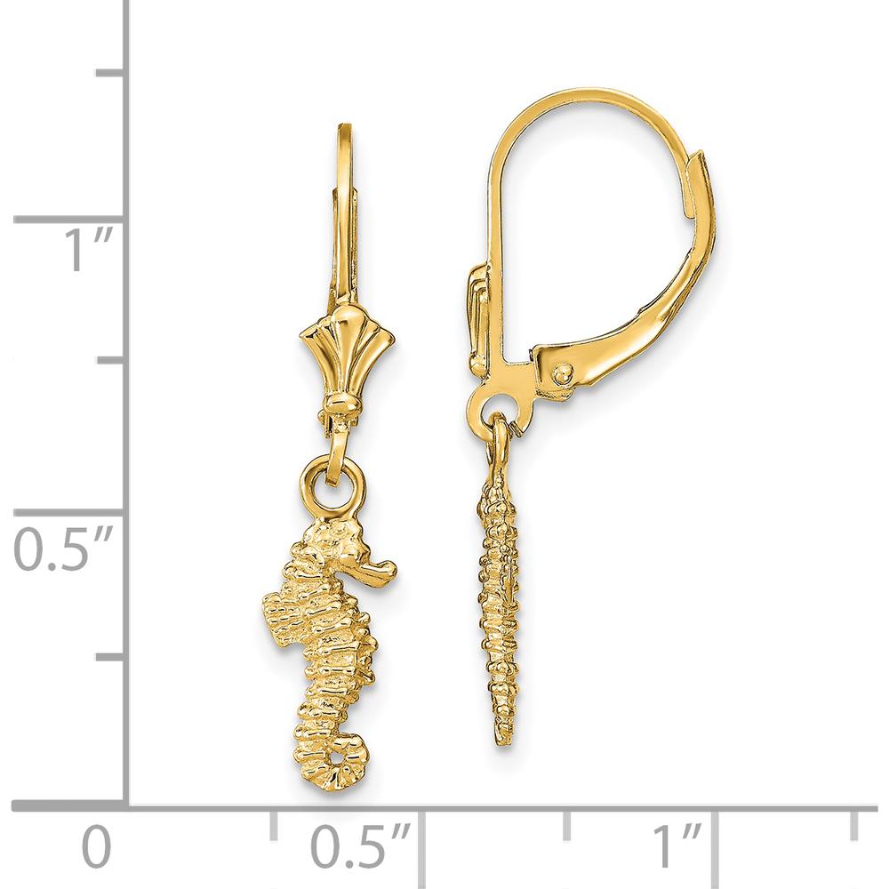 14K Yellow Gold Polished Seahorse Leverback Drop Earrings by 0