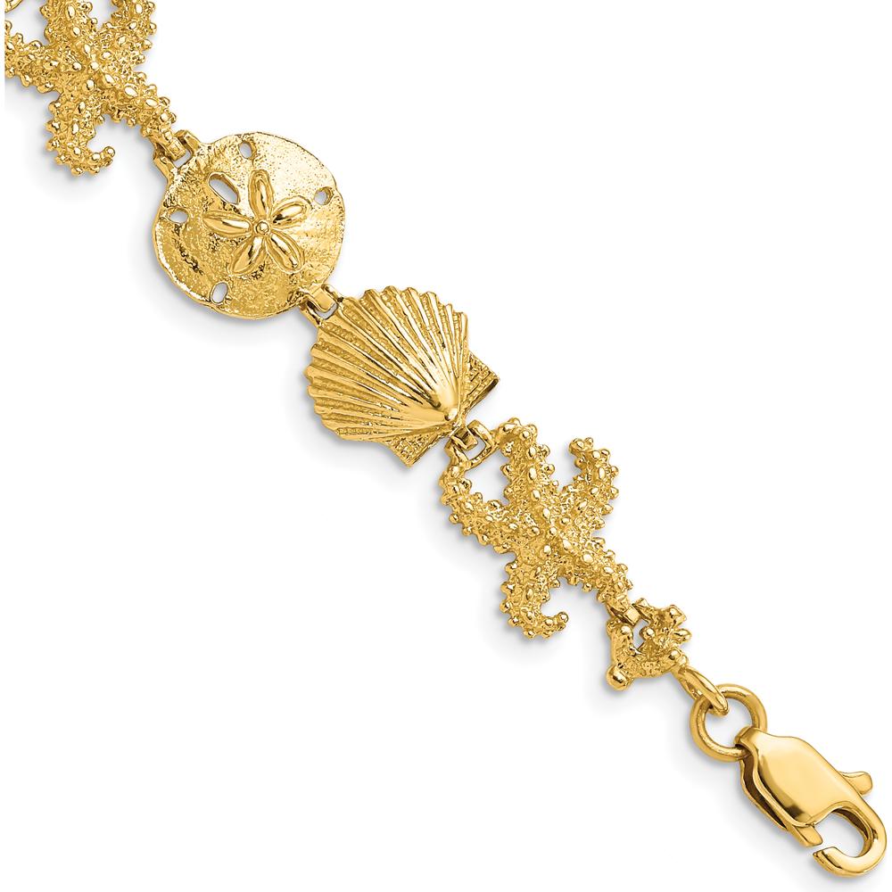 14K Yellow Gold Polished Seashell Theme Bracelet - 7.25" Length by Oro Pregiato