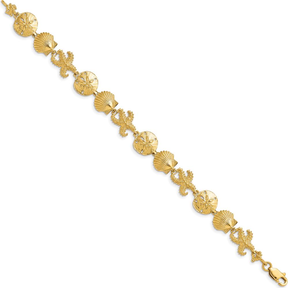 14K Yellow Gold Polished Seashell Theme Bracelet - 7.25" Length by Oro Pregiato